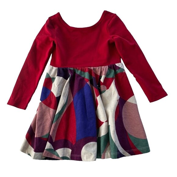 Tea Girls Size 4 Red Multicolor Long Sleeve Holiday Dress - Picture 1 of 3